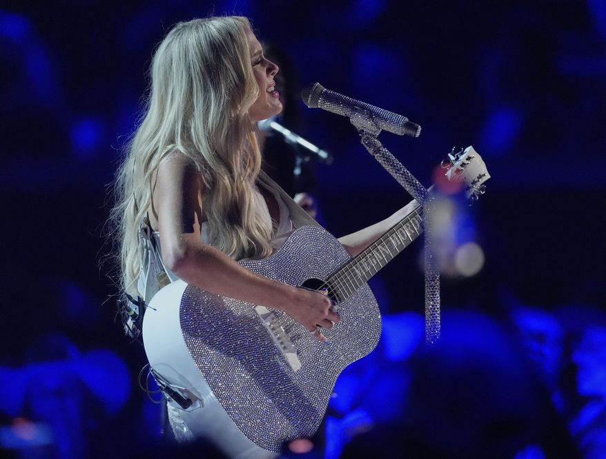 Megan Moroney performs "Stupid Boy" as a tribute to Keith Urban during the 60th annual Academy of Country Music Awards on Thursday, May 8, 2025, in Frisco, Texas. (AP Photo/Chris Pizzello)