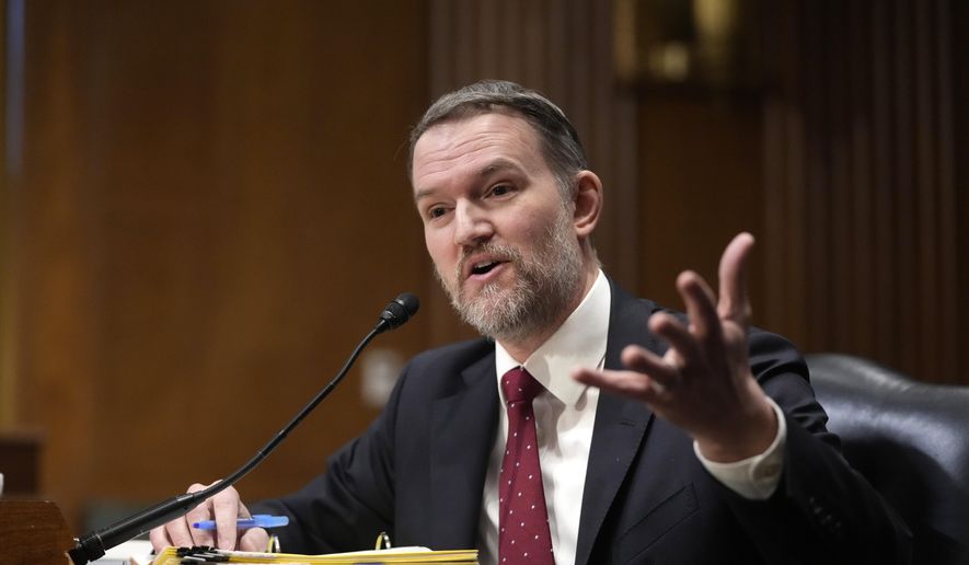 U.S. Trade Representative Jamieson Greer testifies before the Senate Finance Committee on Capitol Hill in Washington, on April 8, 2025. (AP Photo/Mark Schiefelbein, File)