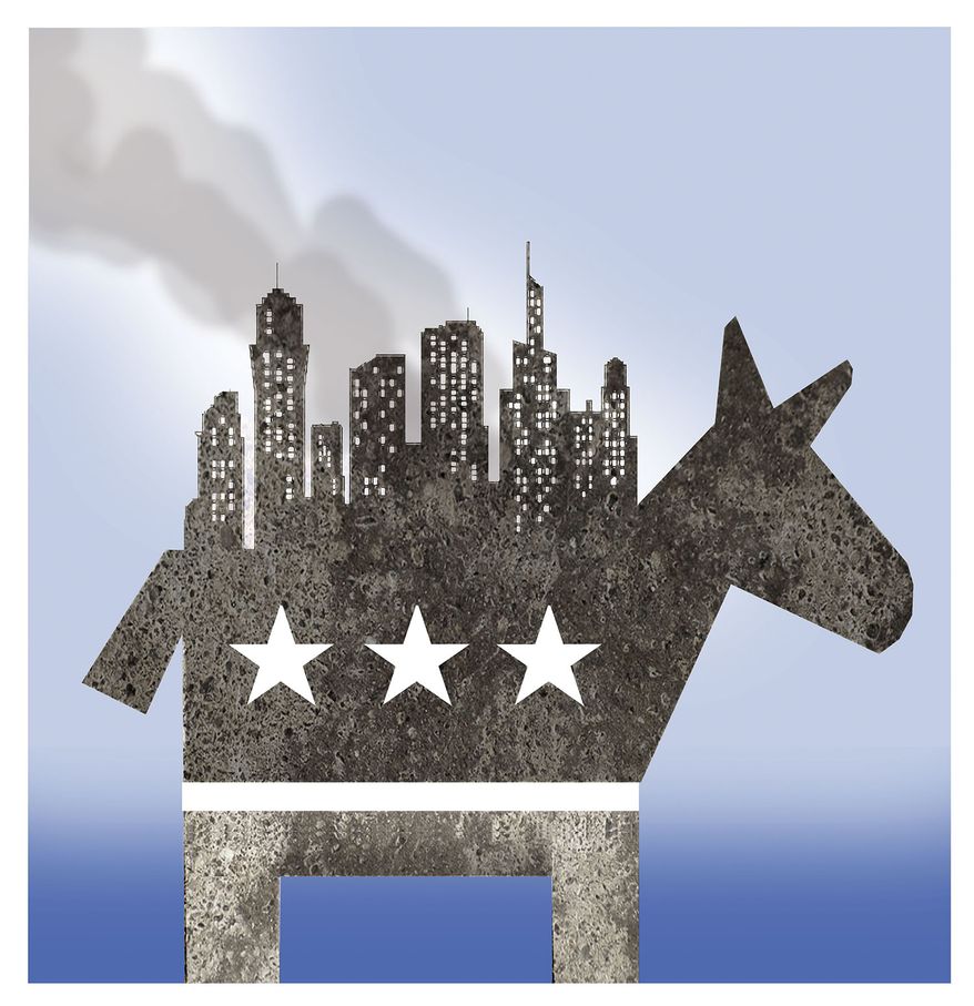 Democratic stronghold on American cities illustration by Alexander Hunter/The Washington Times