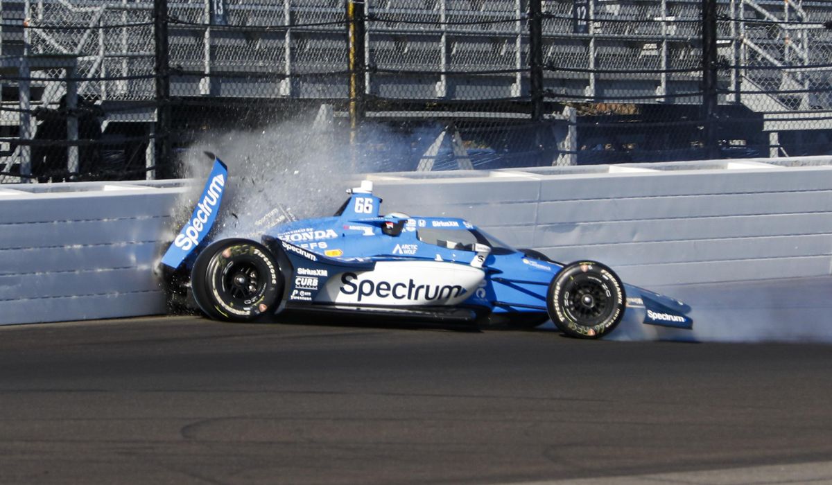 NextImg:Indy 500 driver Marcus Armstrong taken away on stretcher after heavy crash in qualifying practice