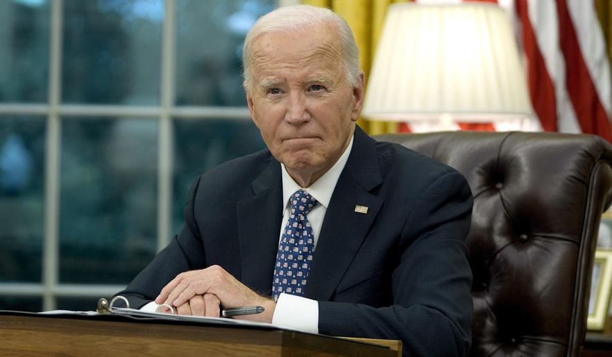 FILE - President Joe Biden speaks from the Oval Office of the White House in Washington, Sept. 30, 2024. (AP Photo/Mark Schiefelbein, File)