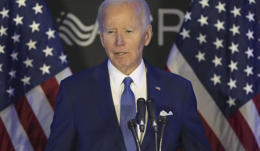 FILE - Former President Joe Biden speaks at a conference in Chicago, April 15, 2025. (AP Photo/Nam Y. Huh, File)