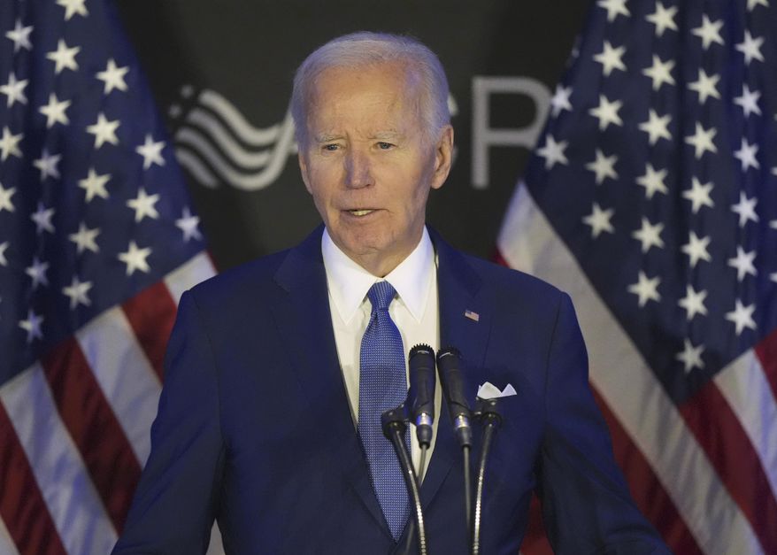 FILE - Former President Joe Biden speaks at a conference in Chicago, April 15, 2025. (AP Photo/Nam Y. Huh, File)