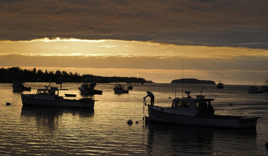 A lobsterman unties his boat before heading out to fish in Jonesport, Maine, April 27, 2023. (AP Photo/Robert F. Bukaty, File)