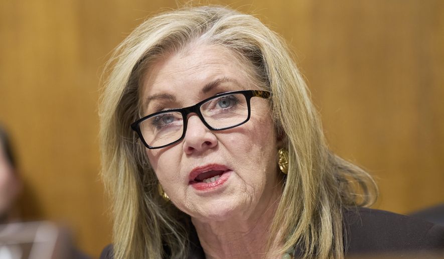 Senate Judiciary Subcommittee on Privacy, Technology, and the Law Chair Sen. Marsha Blackburn, R-Tenn., speaks during a hearing on artificial intelligence deepfakes, Wednesday, May 21, 2025, in Washington. (AP Photo/Jacquelyn Martin)