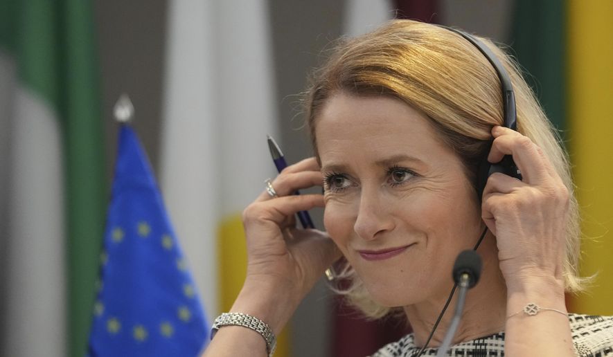 European Union foreign policy chief Kaja Kallas listens to a question during a press conference after talks with Serbia's top officials in Belgrade, Serbia, Thursday, May 22, 2025. (AP Photo/Darko Vojinovic)