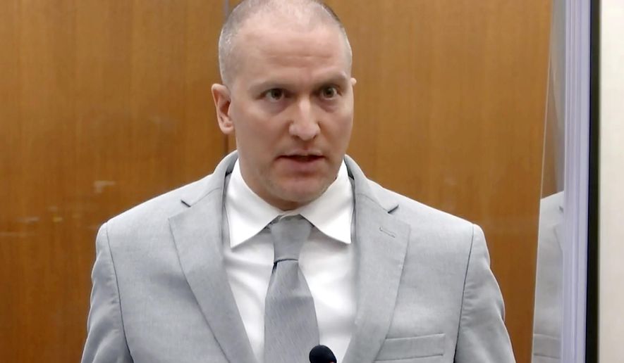 In this image taken from video, former Minneapolis Police Officer Derek Chauvin addresses the court at the Hennepin County Courthouse, June 25, 2021, in Minneapolis. (Court TV via AP, Pool, File)