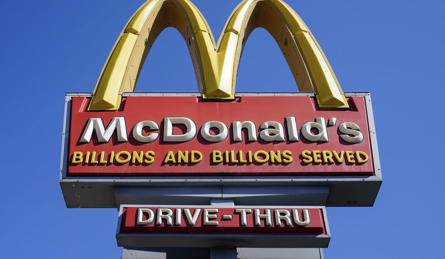 A McDonald's sign is seen in Philadelphia, Monday, April 26, 2021. (AP Photo/Matt Rourke, File)