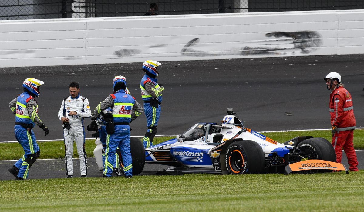 NextImg:Larson ends his second bid for ‘the Double’ after crashing out of Indy 500 near midway point