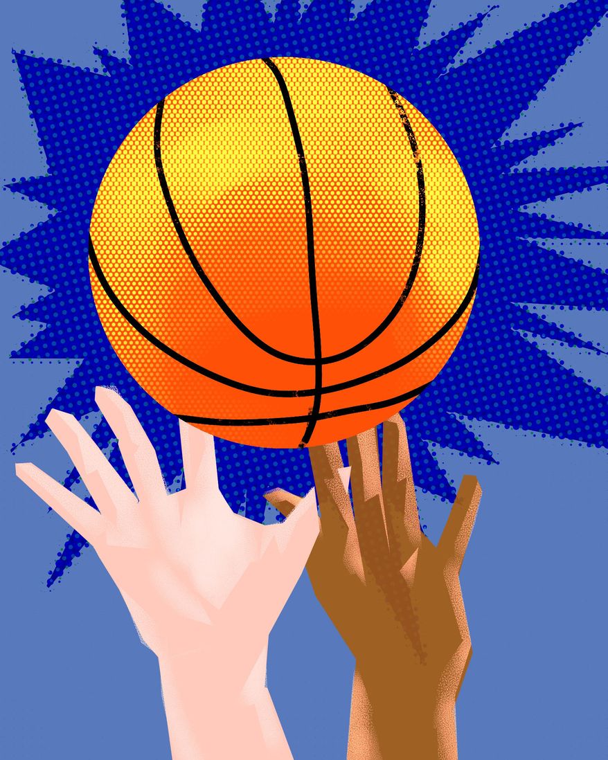 Basketball and race illustration by Linas Garsys / The Washington Times