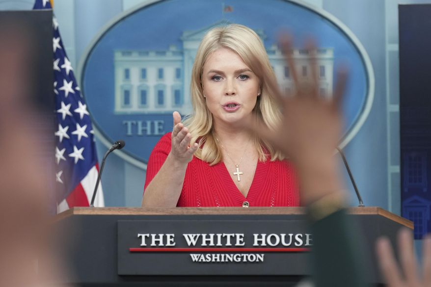 White House press secretary Karoline Leavitt speaks with reporters in the James Brady Press Briefing Room at the White House, Thursday, May 29, 2025, in Washington. (AP Photo/Jacquelyn Martin)