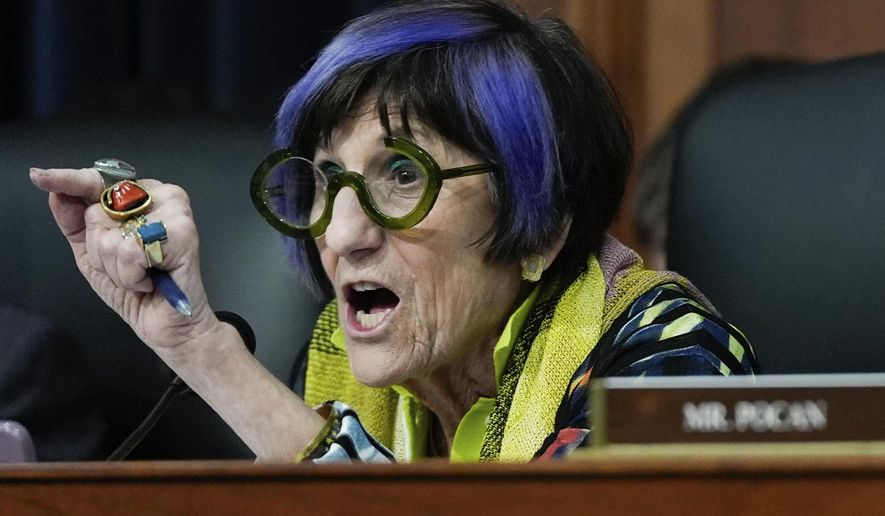 Rep. Rosa DeLauro, D-Conn., questions director of the Office of Management and Budget Russell Vought during a House Appropriations hearing, Wednesday, June 4, 2025, on Capitol Hill in Washington. (AP Photo/Julia Demaree Nikhinson)