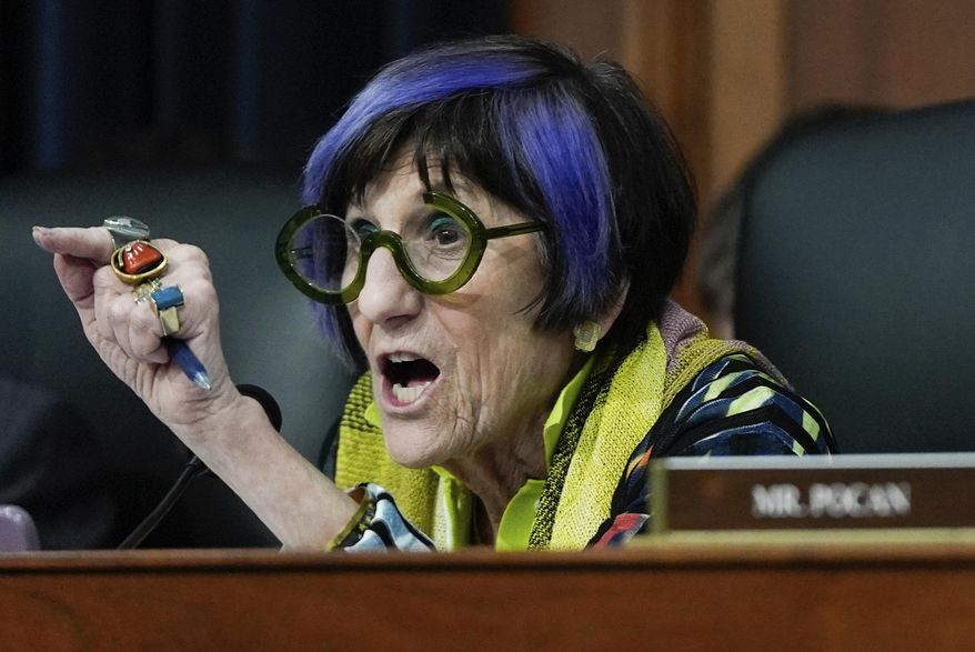 Rep. Rosa DeLauro, D-Conn., questions director of the Office of Management and Budget Russell Vought during a House Appropriations hearing, Wednesday, June 4, 2025, on Capitol Hill in Washington. (AP Photo/Julia Demaree Nikhinson)