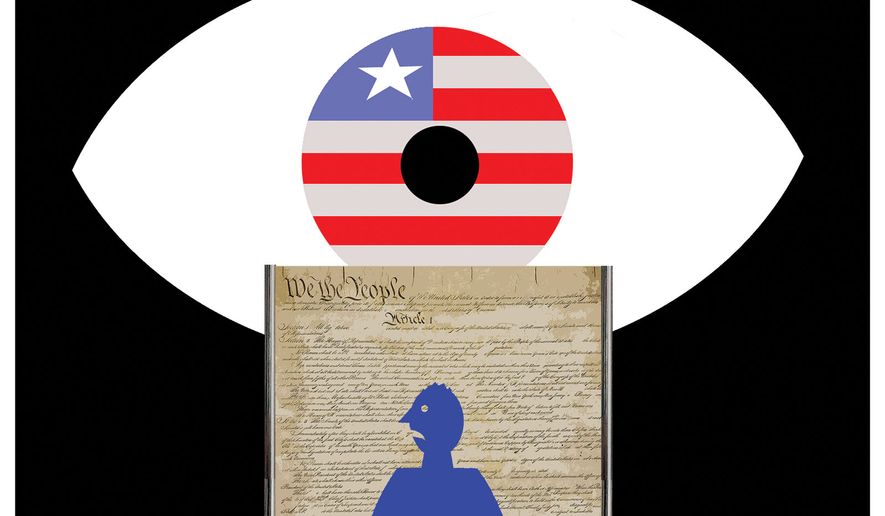 Spying on Americans and the U.S. Constitution illustration by Alexander Hunter/The Washington Times