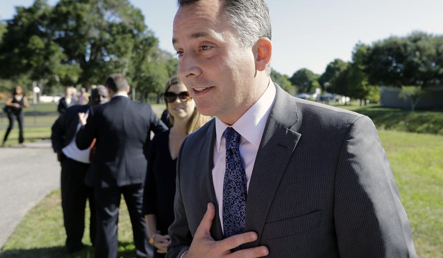 FILE - In this Oct. 20, 2015 photo, then-U.S. Rep. David Jolly speaks to media after showing up at a news conference for former Florida Gov. Charlie Crist in St. Petersburg, Fla. (AP Photo/Chris O'Meara, file)