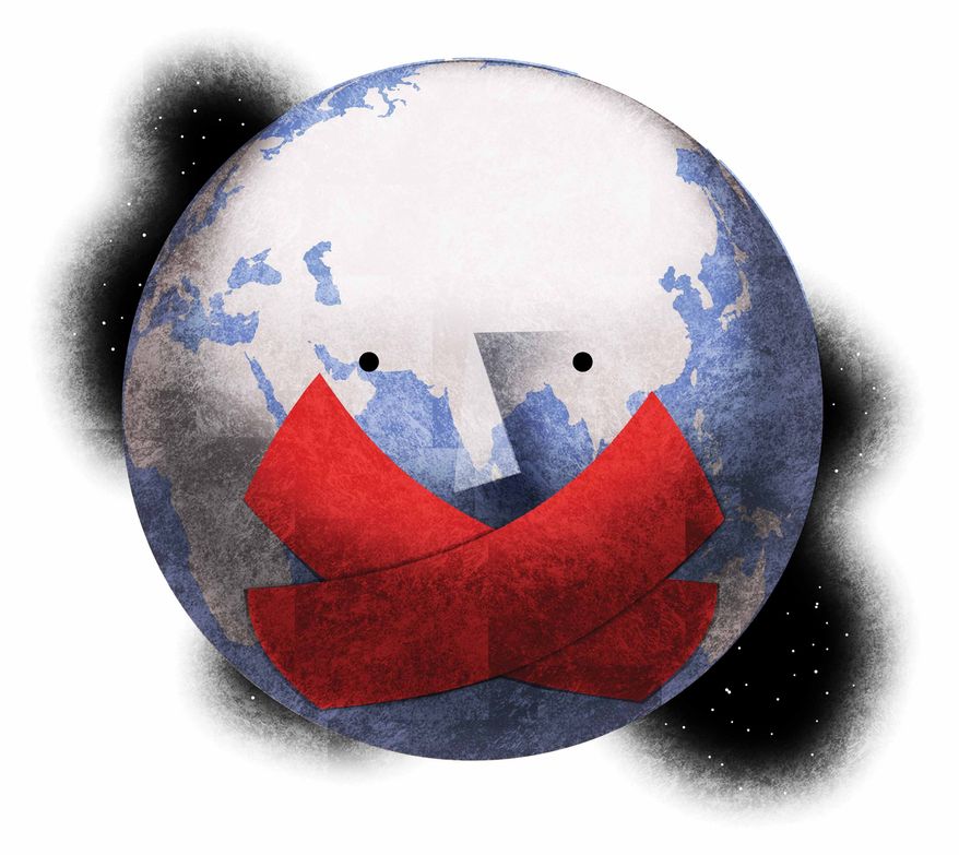 Protecting free speech in the world illustration by Alexander Hunter/The Washington Times