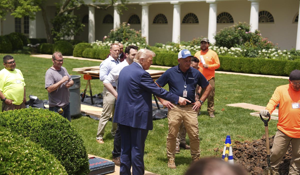 NextImg:White House breaks ground on projects to pave over Rose Garden grass, add flagpoles to lawns