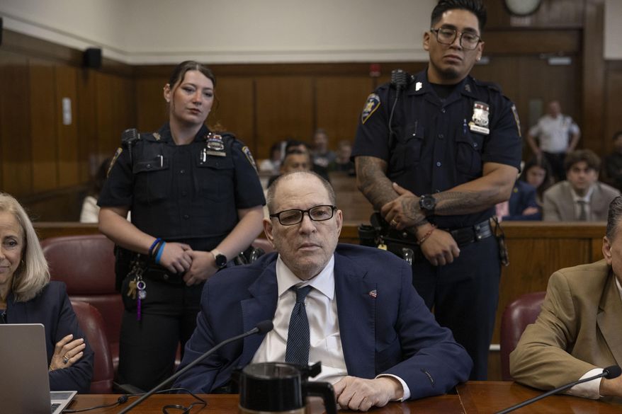 Harvey Weinstein appears in state court in Manhattan as jurors return to deliberations on a remaining charge in his retrial on Thursday, June 12, 2025 in New York. (Christian Monterrosa/Pool Photo via AP)