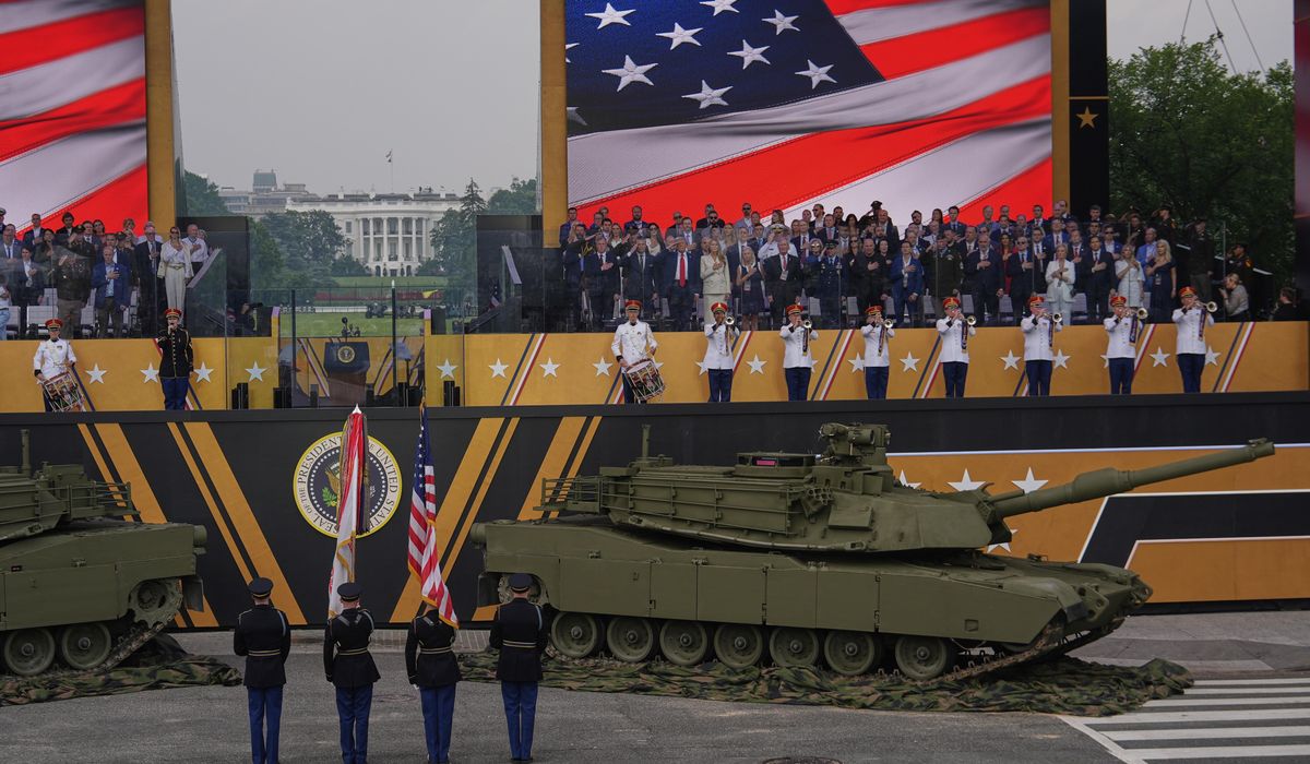 NextImg:Military parade hits the streets of Washington with tanks, troops and 21-gun salute