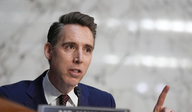 Sen. Josh Hawley, R-Mo., speaks during a confirmation hearing at the Capitol in Washington, Jan. 15, 2025. (AP Photo/Ben Curtis, File)