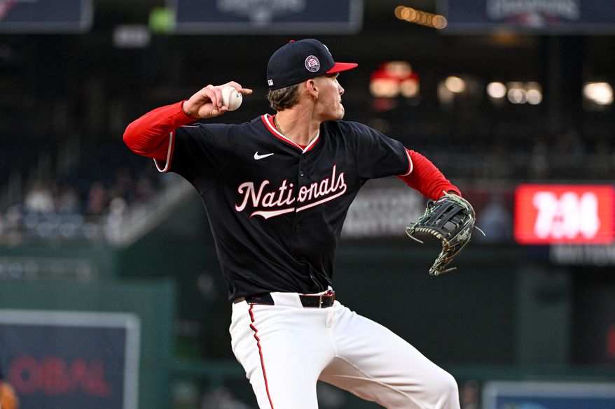 Washington Nationals third baseman Brady House (55) making the throw to first after fielding a ground ball off the batt of Colorado Rockies shortstop Ryan Ritter (8) during the third inning of an MLB game at Nationals Park in Washington D.C., June 16, 2025. (Photo by All-Pro Reels for Washington Times Sports)
