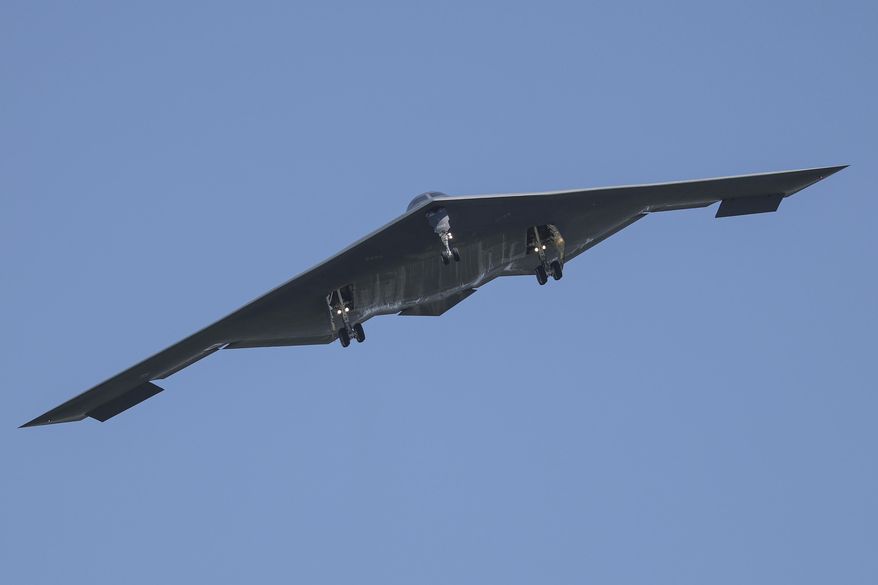 A B-2 bomber arrives at Whiteman Air Force Base Mo., Sunday, June 22, 2025. (AP Photo/David Smith)