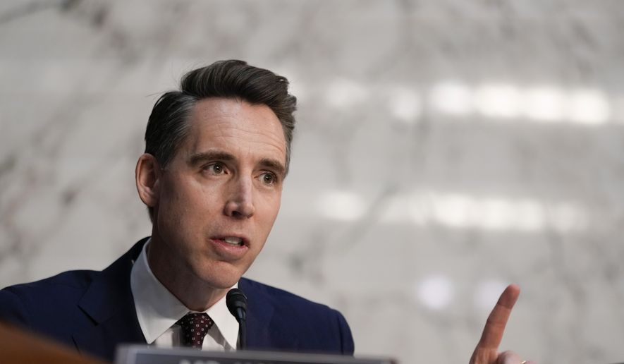 Sen. Josh Hawley, R-Mo., speaks during a confirmation hearing at the Capitol in Washington, Jan. 15, 2025. (AP Photo/Ben Curtis, File)