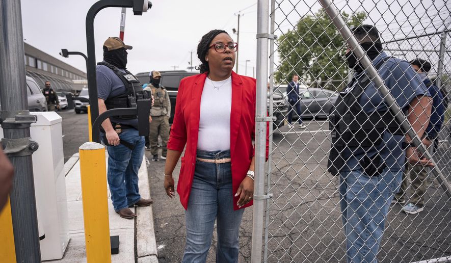 U.S. Rep. LaMonica McIver, D-N.J., exits the grounds at Delaney Hall, an ICE detention facility, May 9, 2025, in Newark, N.J. (AP Photo/Angelina Katsanis, File)