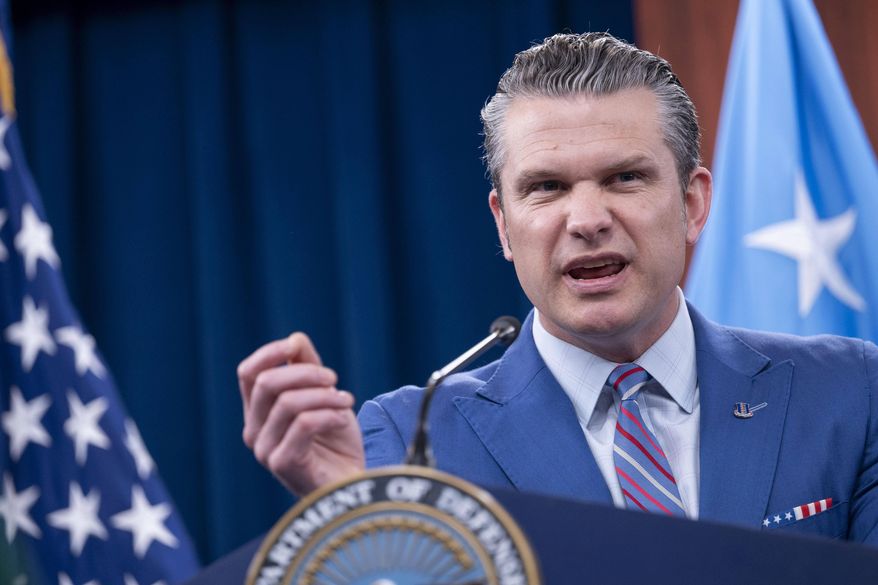Defense Secretary Pete Hegseth speaks during a news conference at the Pentagon, Thursday, June 26, 2025 in Washington. (AP Photo/Kevin Wolf)
