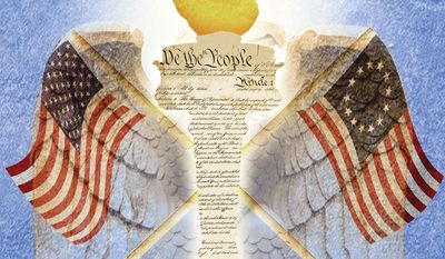 July 4, Independence Day and the United States of America illustration by Alexander Hunter/The Washington Times
