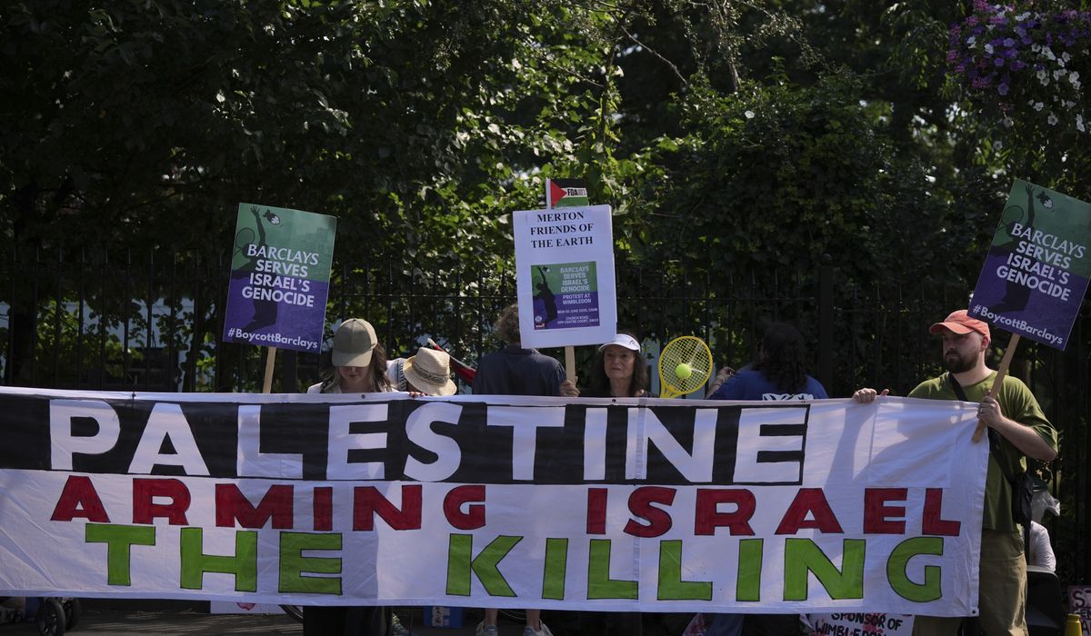 NextImg:Protesters urge Wimbledon to cut ties with Barclays over Israel business deals