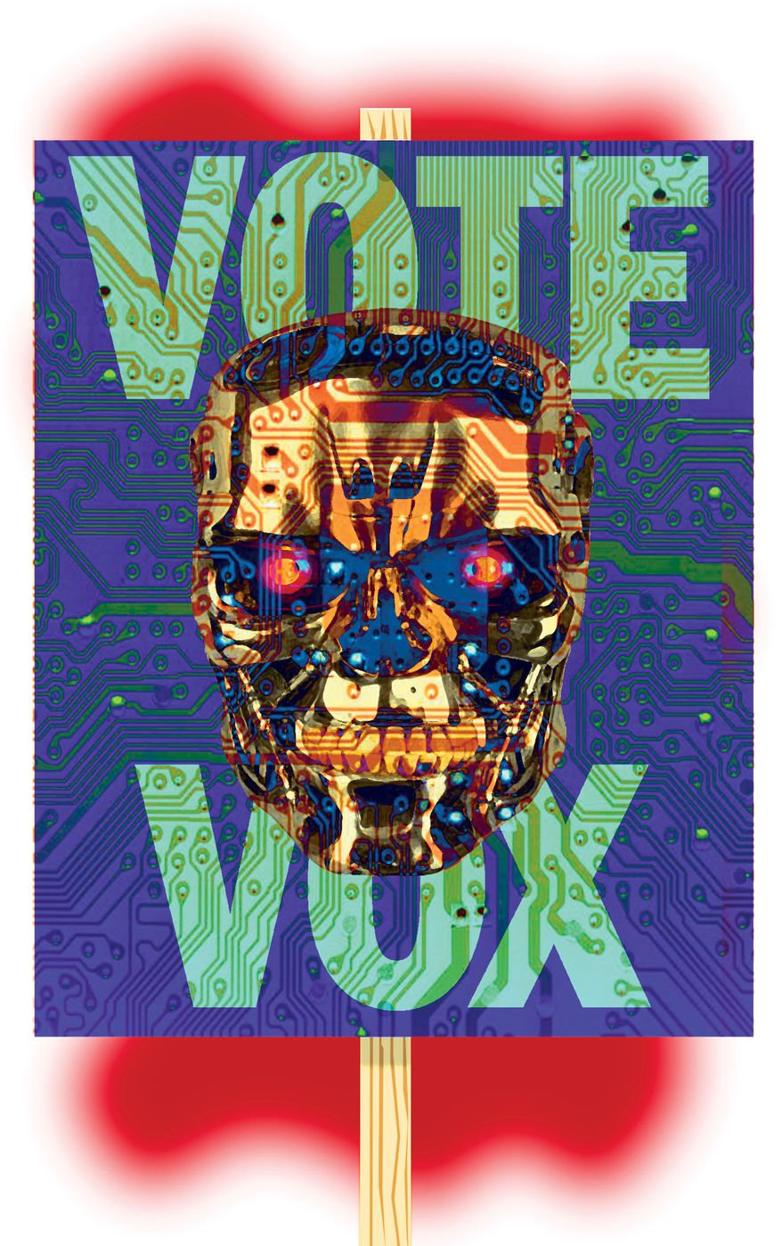 Artificial intelligence (AI) running as a political candidate illustration by Alexander Hunter/The Washington Times