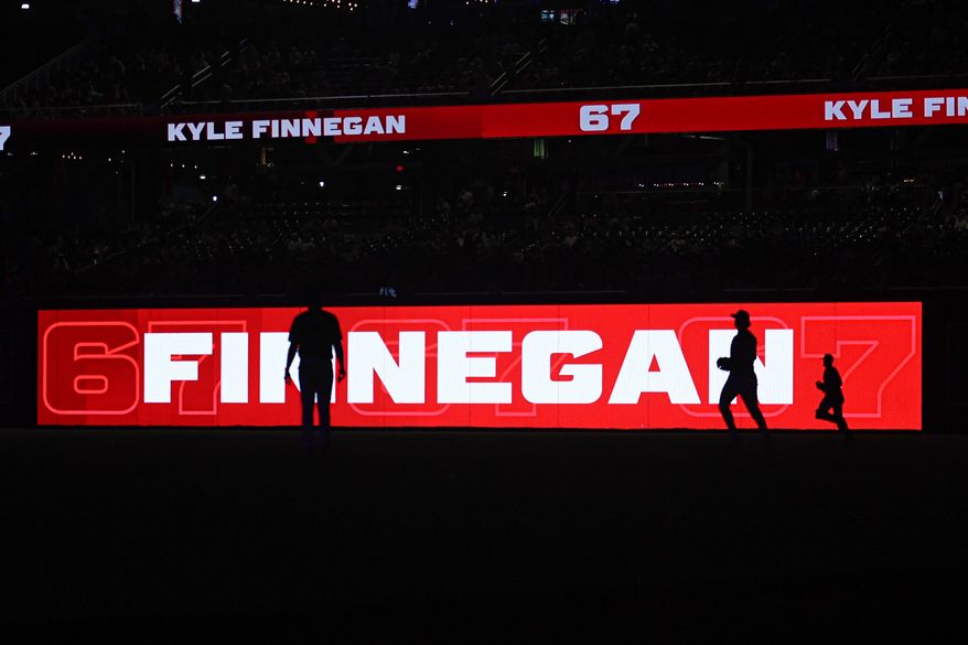 Washington Nationals relief pitcher Kyle Finnegan (67) entering the game during the ninth inning of an MLB game against the Detroit Tigers at Nationals Park in Washington D.C., July 3, 2025. (Photo by All-Pro Reels for Washington Times Sports)