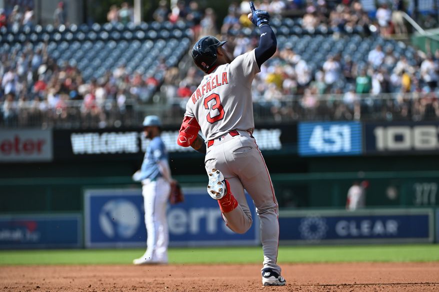 Boston Red Sox centerfielder Ceddanne Rafaela (3) running the bases after hitting a two-run home run during the third inning of an MLB game against the Washington Nationals at Nationals Park in Washington D.C., July 5, 2025. (Photo by All-Pro Reels for Washington Times Sports)