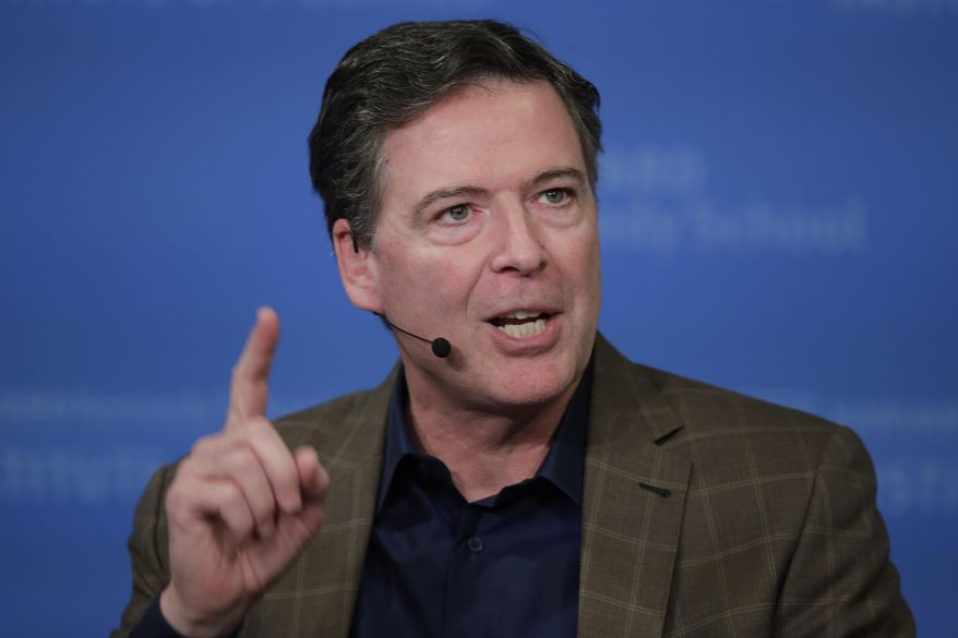Former FBI Director James B. Comey speaks at Harvard University's Institute of Politics' JFK Jr. Forum in Cambridge, Mass., Feb. 24, 2020. (AP Photo/Charles Krupa, File)