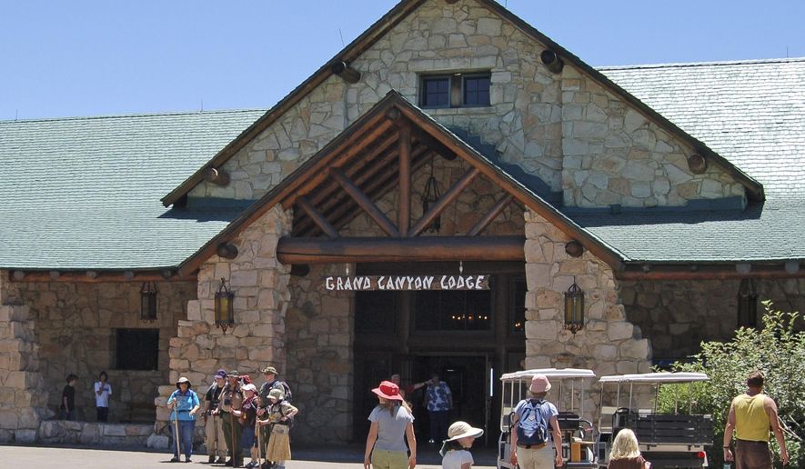 This undated image provided by the National Park Service shows the entrance to the Grand Canyon Lodge on the North Rim at Grand Canyon National Park, Ariz. (Michael Quinn/National Park Service via AP) ** FILE **