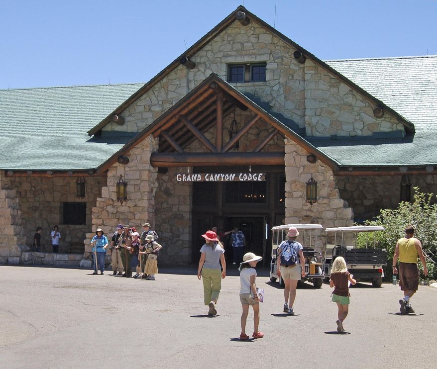 This undated image provided by the National Park Service shows the entrance to the Grand Canyon Lodge on the North Rim at Grand Canyon National Park, Ariz. (Michael Quinn/National Park Service via AP) ** FILE **