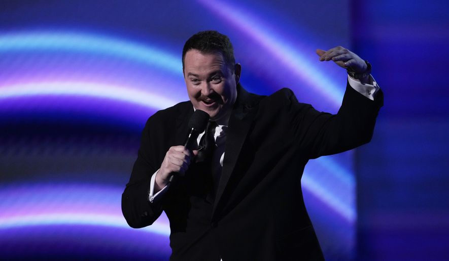 Host Shane Gillis speaks at the ESPY Awards at the Dolby Theatre in Los Angeles, Wednesday, July 16, 2025. (AP Photo/Mark J. Terrill)