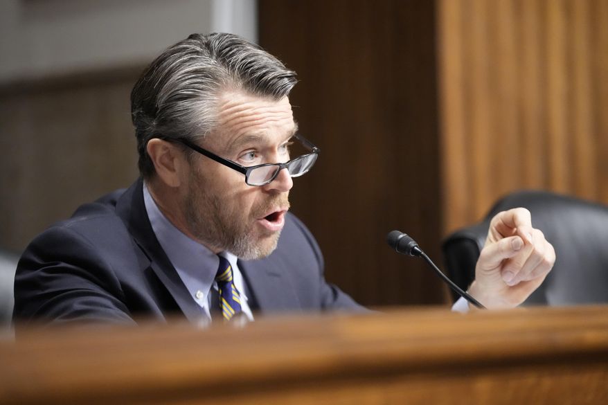 Sen. Todd Young, R-Ind., asks questions during a confirmation hearing at the Capitol in Washington on Jan. 29, 2025. (AP Photo/Ben Curtis, File)
