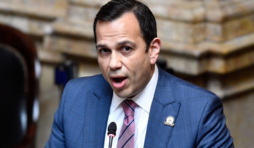 Kentucky state Sen. Ralph Alvarado makes a statement to the Senate body at the Kentucky State Capitol in Frankfort, Ky., on March 30, 2021. (AP Photo/Timothy D. Easley) **FILE**