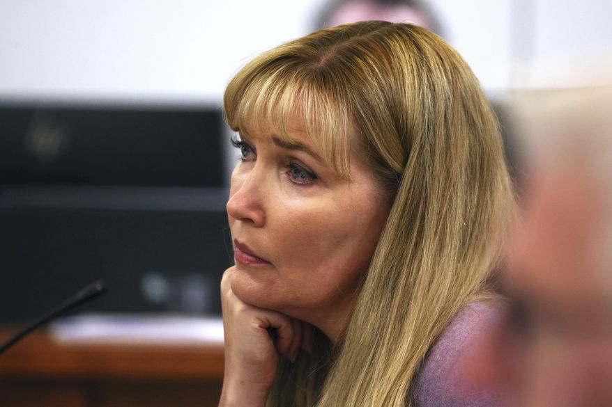 Minnesota state Sen. Nicole Mitchell, D-Woodbury, listens to closing arguments during the fifth day of her felony burglary trial, Friday, July 18, 2025, at Becker County District Court in Detroit Lakes, Minn. (Anna Paige/The Forum via AP, Pool)