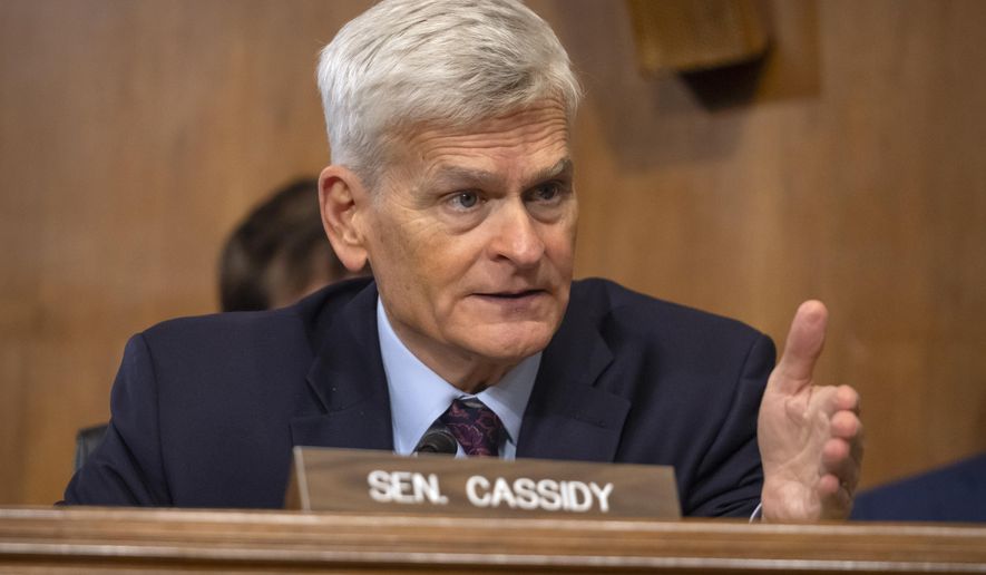 Sen. Bill Cassidy, R-La., speaks during a hearing of the Senate Committee on Energy and Natural Resources on Capitol Hill in Washington on Thursday, July 10, 2025. (AP Photo/Mark Schiefelbein) **FILE**