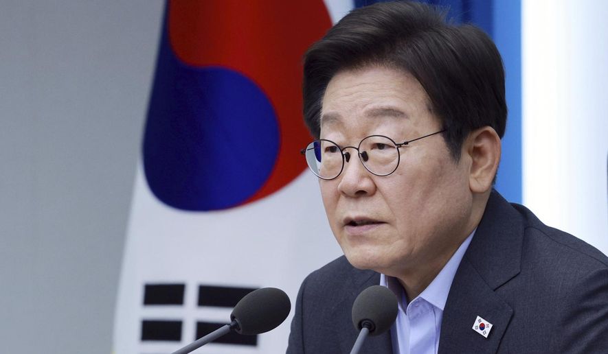South Korean President Lee Jae-myung attends a Cabinet Council meeting at the presidential office in South Korea, Thursday, July 24, 2025. (Yonhap via AP) ** FILE **