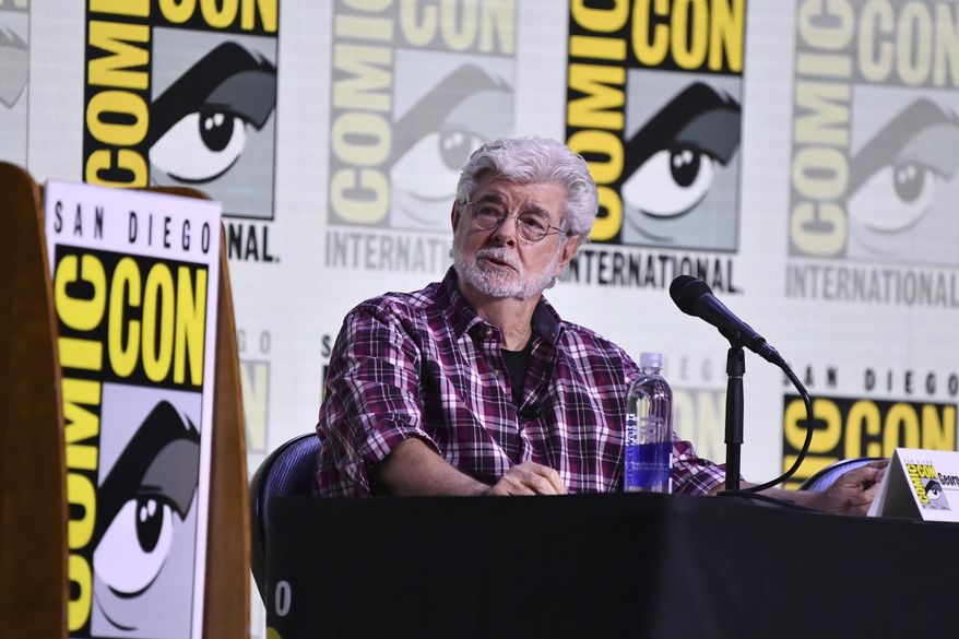 George Lucas attends a panel for the Lucas Museum of Narrative Art during Comic-Con International on Sunday, July 27, 2025, in San Diego. (Photo by Richard Shotwell/Invision/AP)