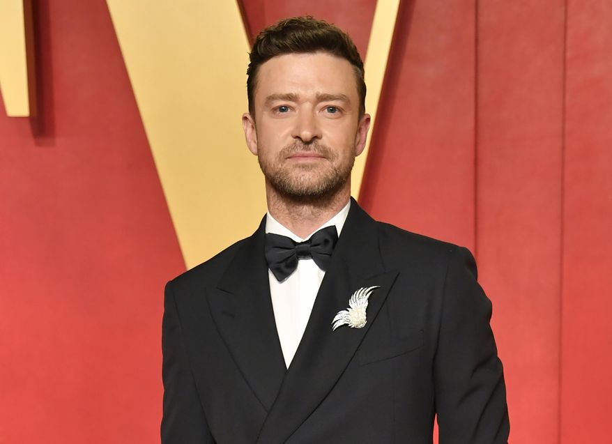 Justin Timberlake appears at the Vanity Fair Oscar Party in Beverly Hills, Calif., on March 10, 2024. (Photo by Evan Agostini/Invision/AP, File)