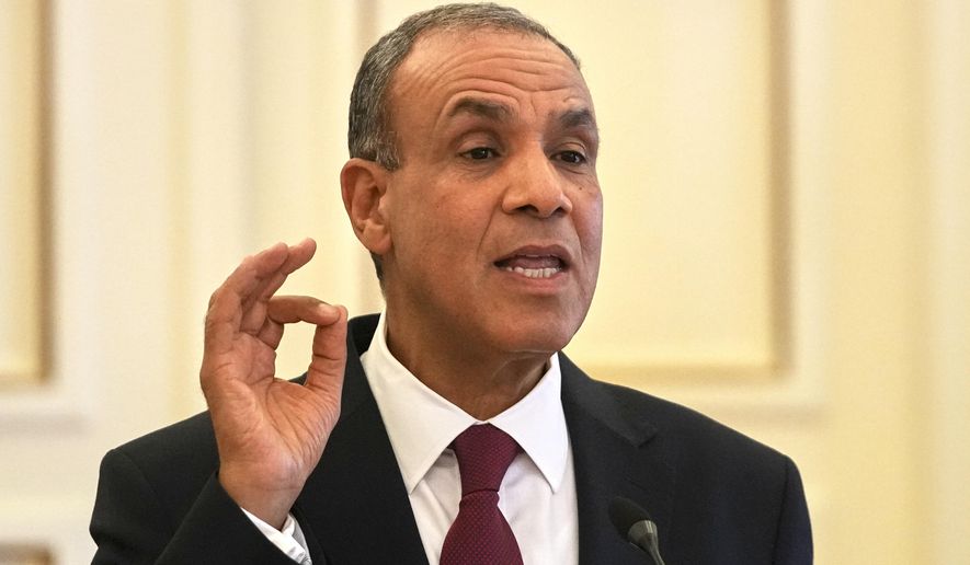 Egyptian Foreign Minister Badr Abdelatty speaks to reporters with his Greek counterpart George Gerapetritis after their meeting in Athens, Greece, Wednesday, Aug. 6, 2025. (AP Photo/Thanassis Stavrakis) ** FILE **