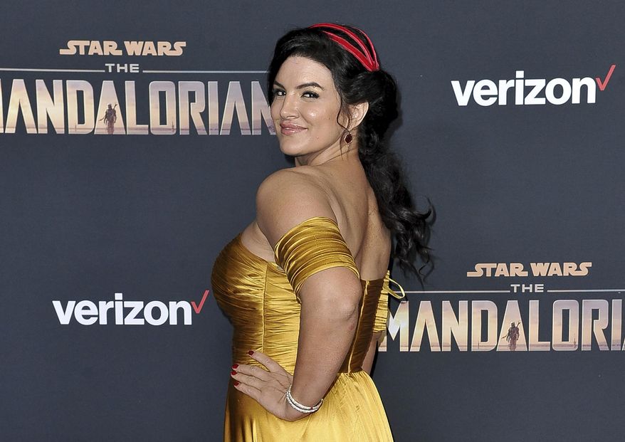 FILE - Gina Carano attends the LA premiere of "The Mandalorian" at El Capitan Theatre in Los Angeles, Nov. 13, 2019. (Photo by Richard Shotwell/Invision/AP, File)