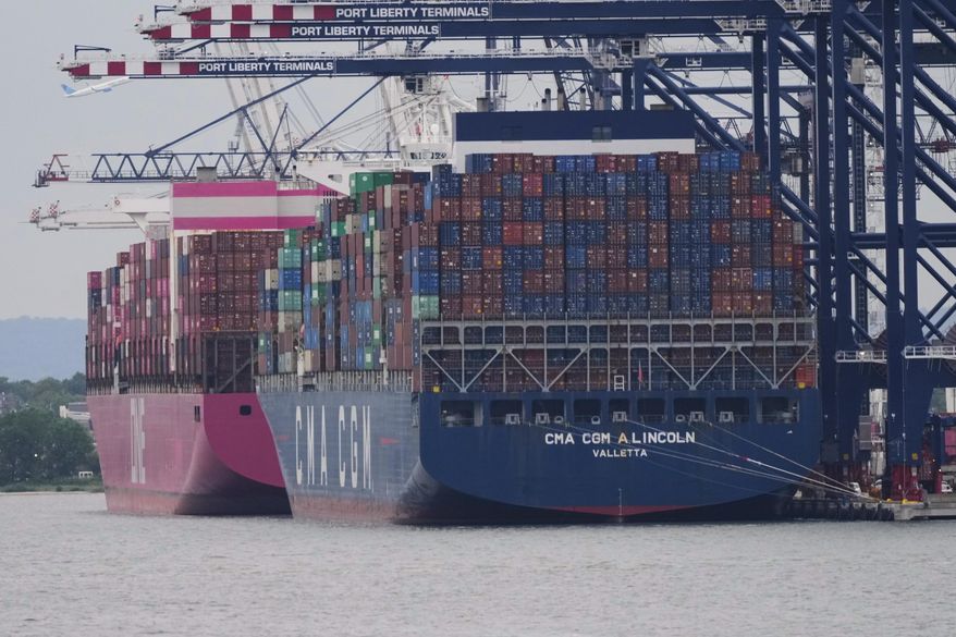 Cargo ships are docked at Port Liberty Terminals in New York on Wednesday, Aug. 6, 2025. (AP Photo/Frank Franklin II) **FILE**