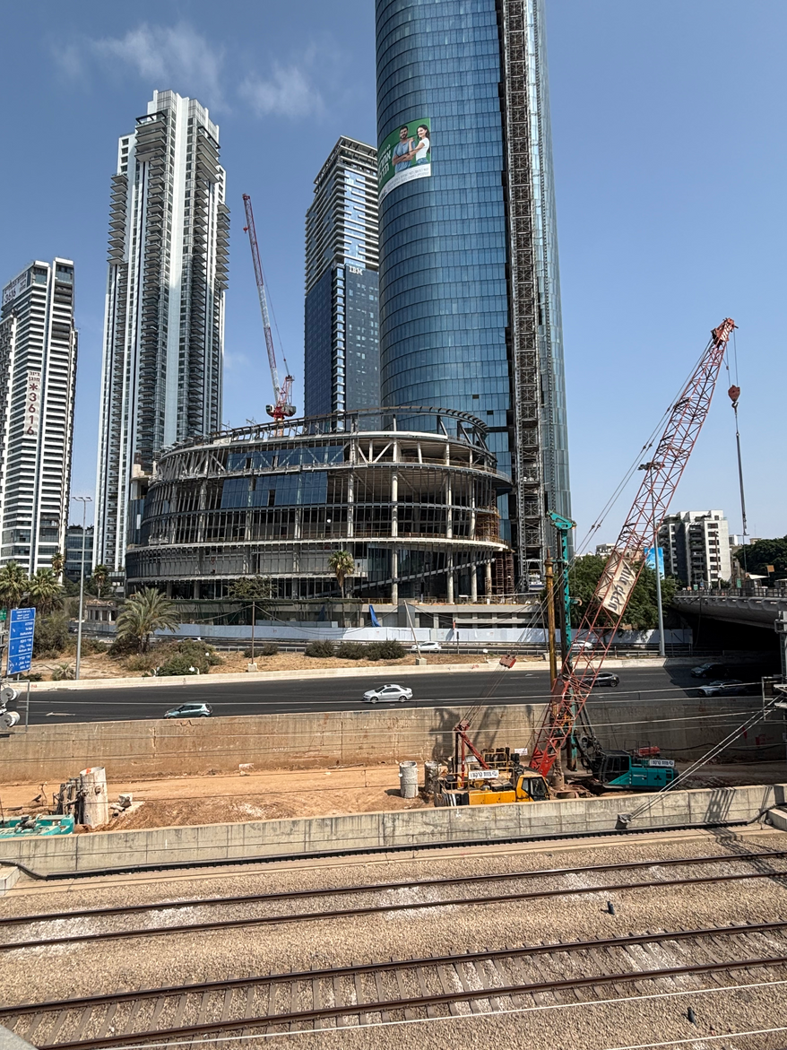 TEL AVIV — Scenes from Menachem Begin Road in Tel Aviv, an area hit by Iranian missiles in June, 2025. Construction is everywhere. August 9, 2025. Photo Credit: Cheryl Chumley / The Washington Times
