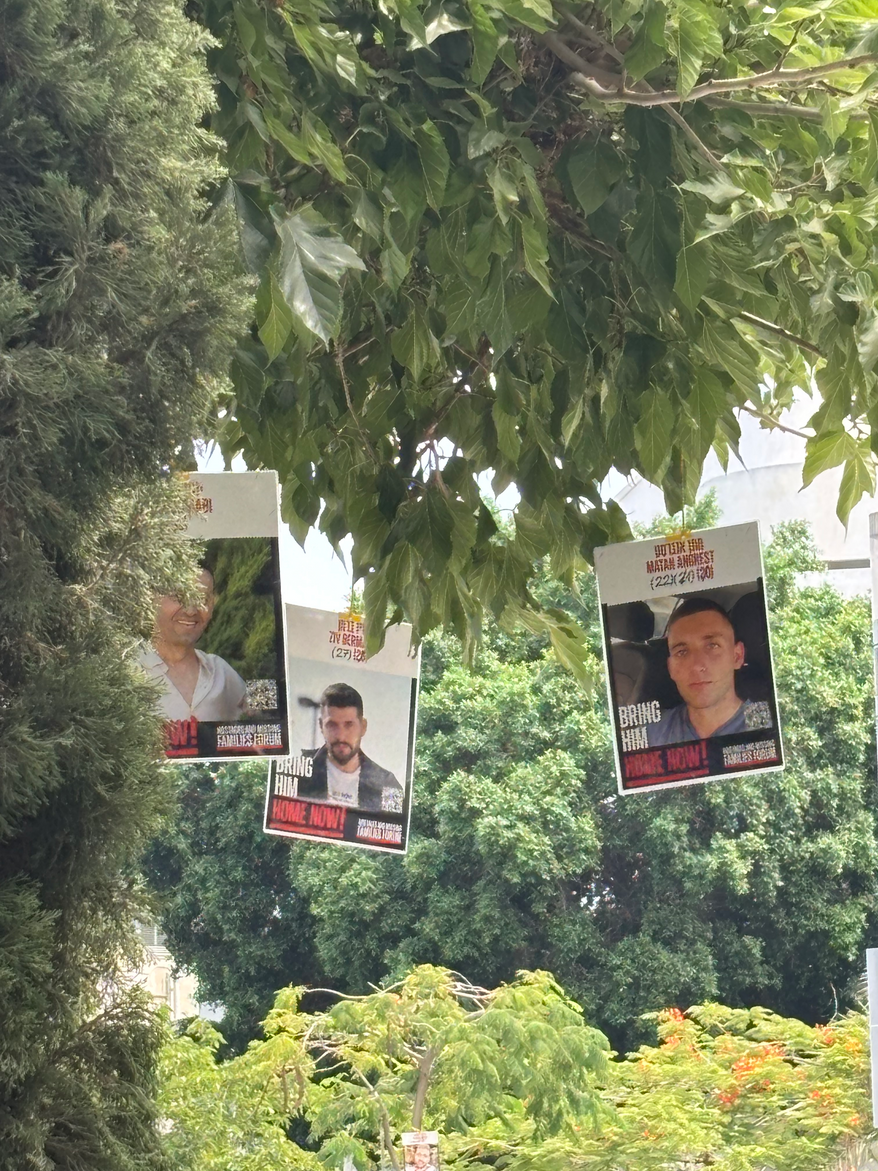 TEL AVIV — The area of Menachem Begin Road in Tel Aviv is filled with reminders of Israeli victims of Islamic terrorists. August 9, 2025. Photo Credit: Cheryl Chumley / The Washington Times